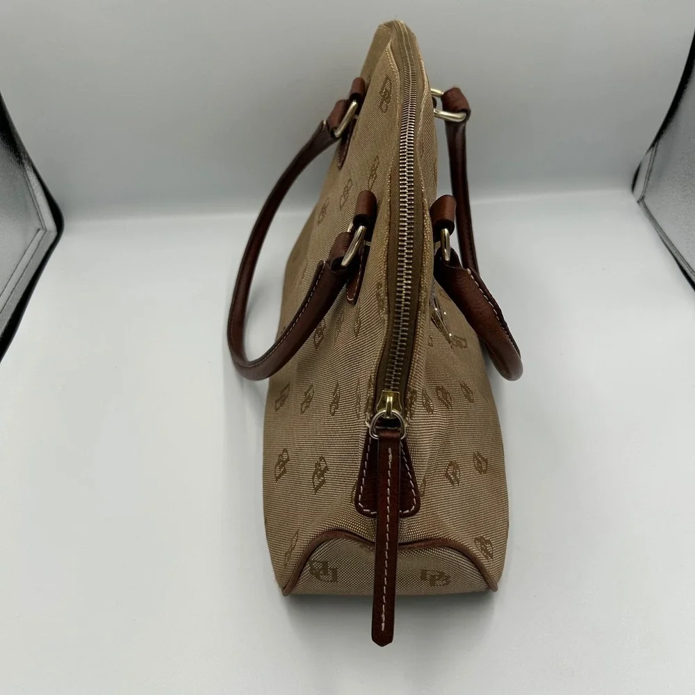 Dooney & Bourke Satchel Women Medium Tan Monogram Canvas Leather Trim Dome Bag